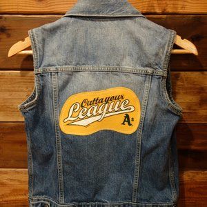Oakland A's (Athletics) One-of-a-Kind Custom Distressed Gap Denim Vest - XS